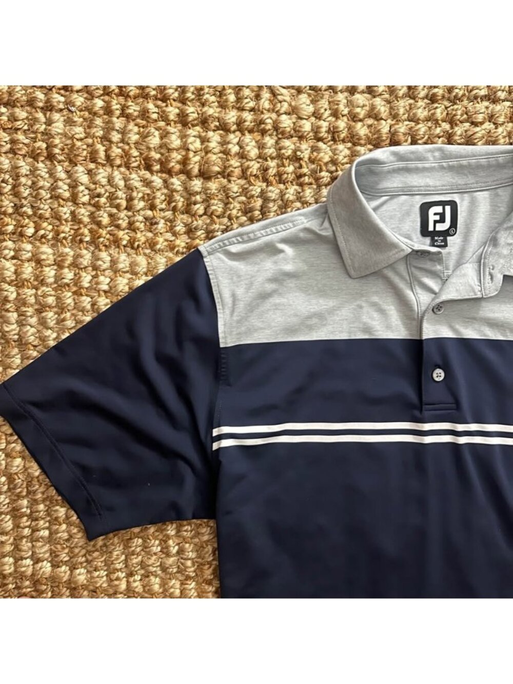 FootJoy FJ Mens Golf Polo Shirt Colorblock Navy Blue Gray Striped Large